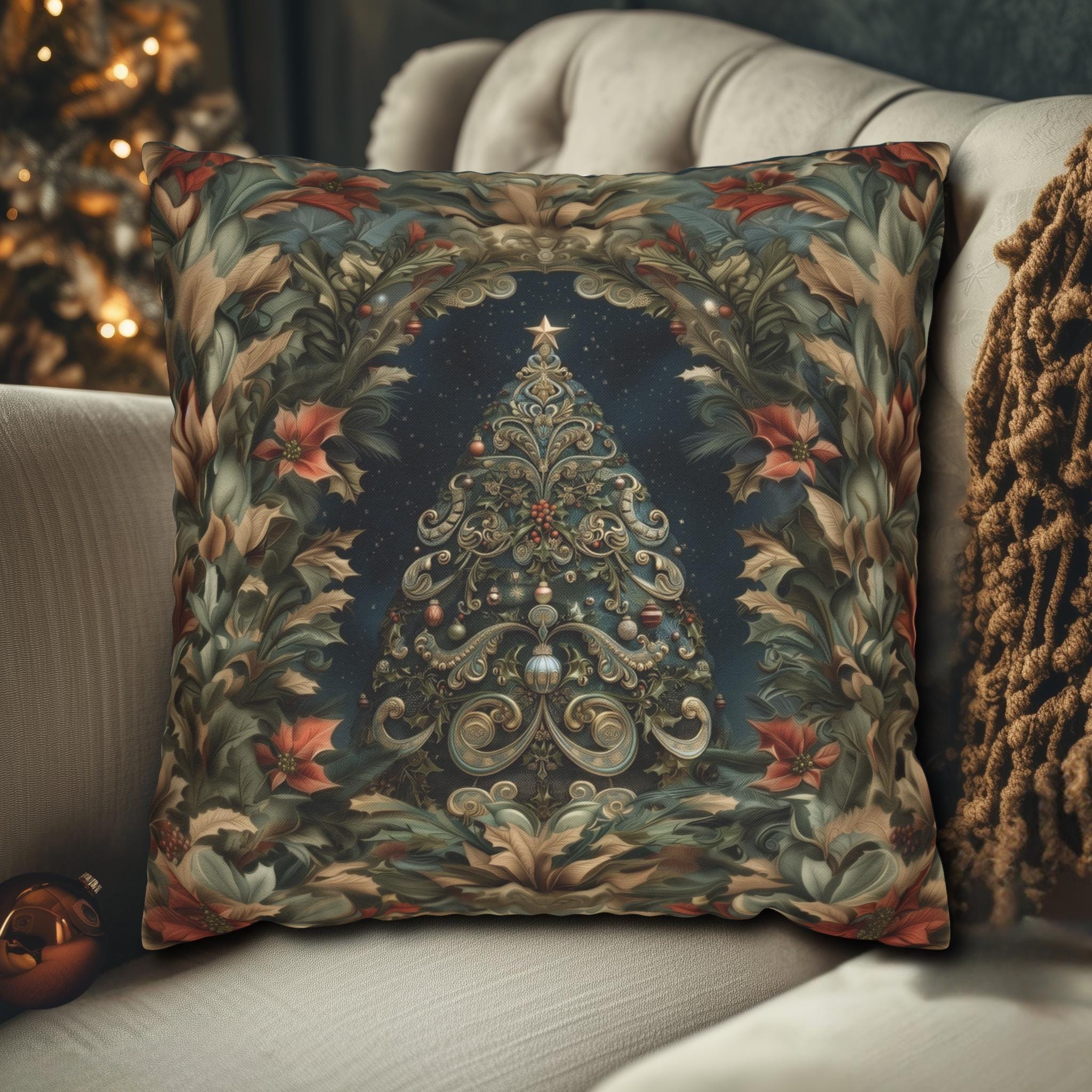 William Morris Christmas Tree Pillow Cover: Botanical Holiday Decor