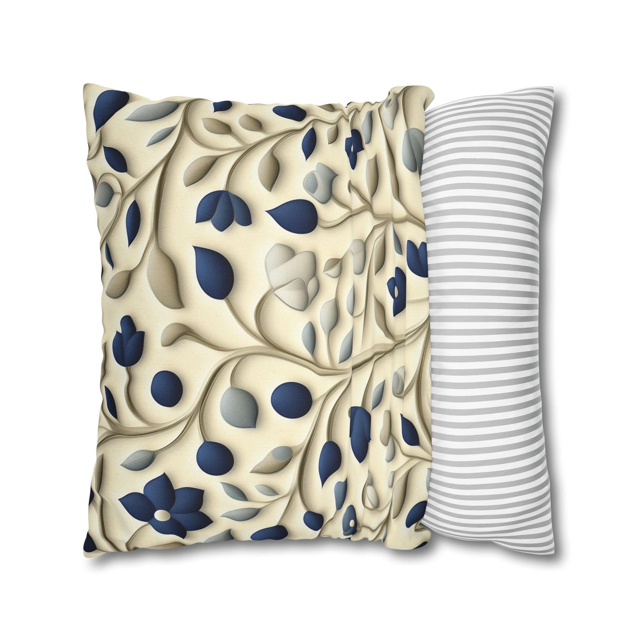 William Morris Inspired Floral Pillow Cover: Navy, Taupe, Cream