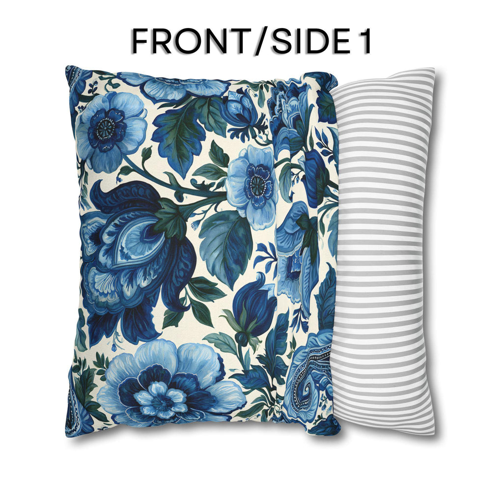 Blue and White Botanical Pillow Cover: Stylized Floral Vine Design