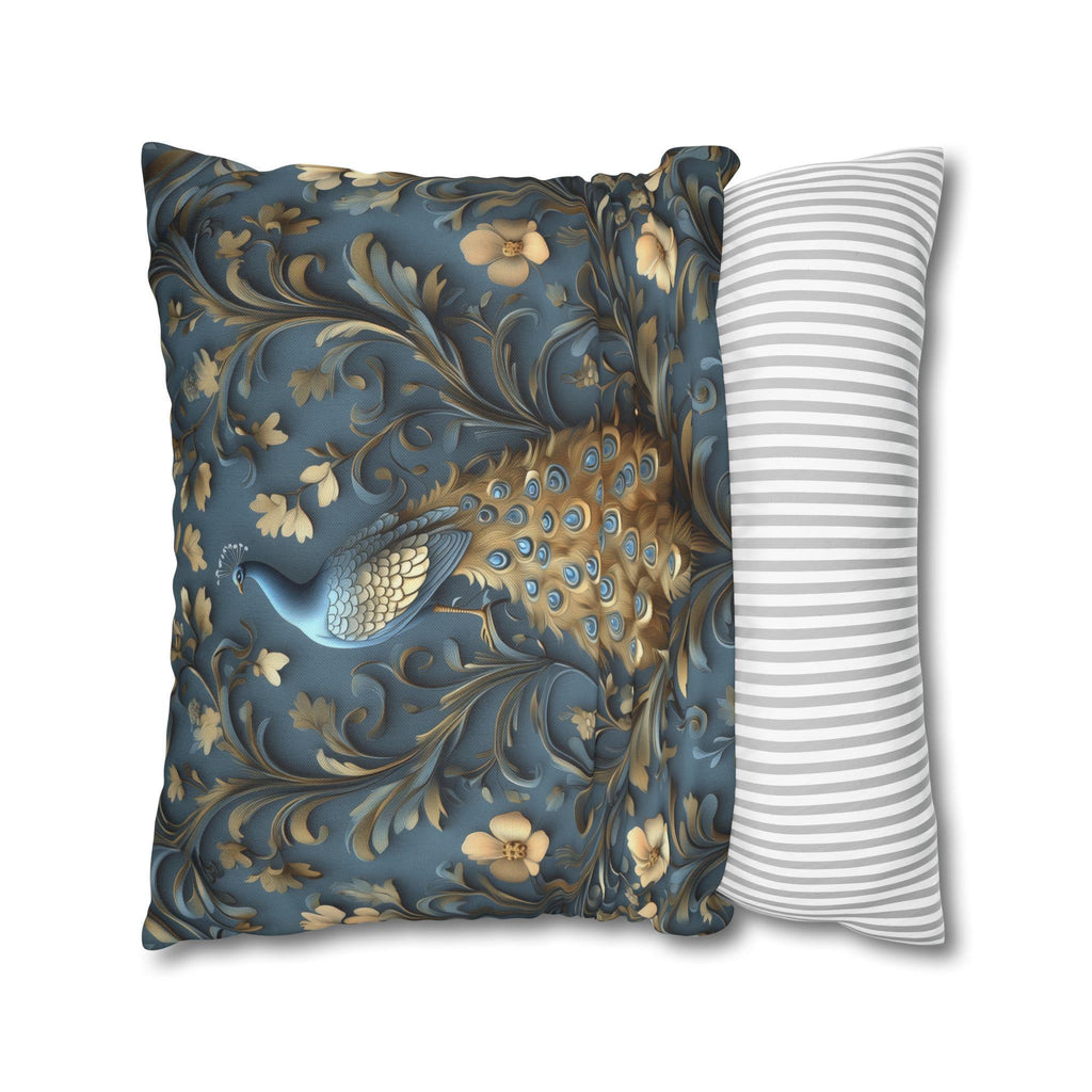 Elegant William Morris Peacock Pillow Cover: Vintage Arts and Crafts Blue Gold Bird Cushion