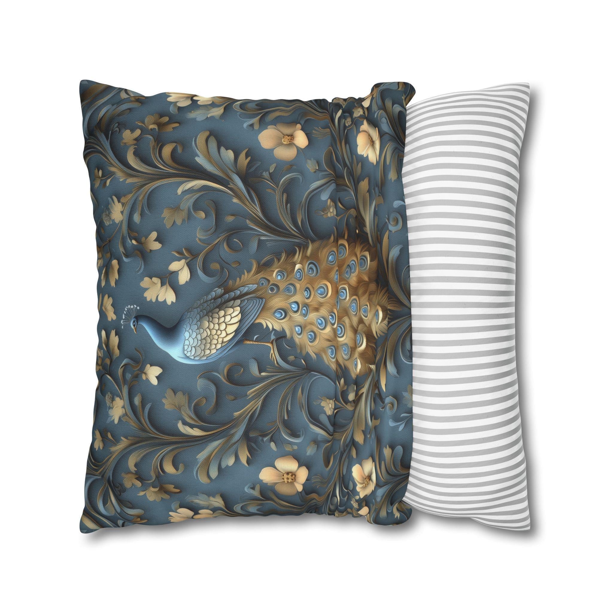Elegant William Morris Peacock Pillow Cover: Vintage Arts and Crafts Blue Gold Bird Cushion