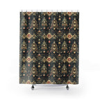 Luxe Christmas Tree Fabric Shower Curtain: Gold, Red & Green Holiday Decor