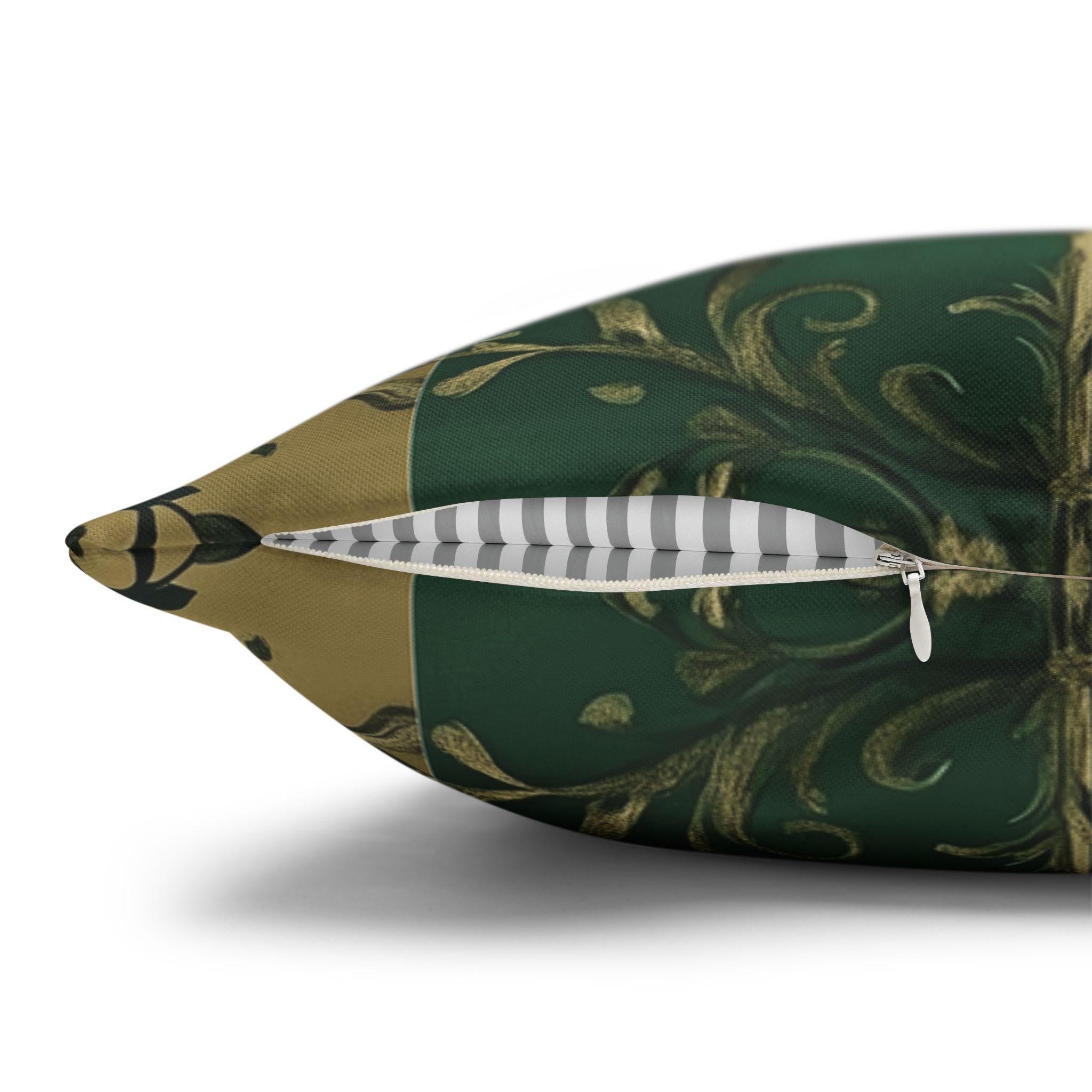 Elegant Holiday Striped Pillowcase: Floral Botanical Design, Gold Green Red Decorative Cover