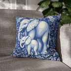 William Morris Inspired Elephant Pillow Cover: Blue & White Botanical Tapestry Cushion Case