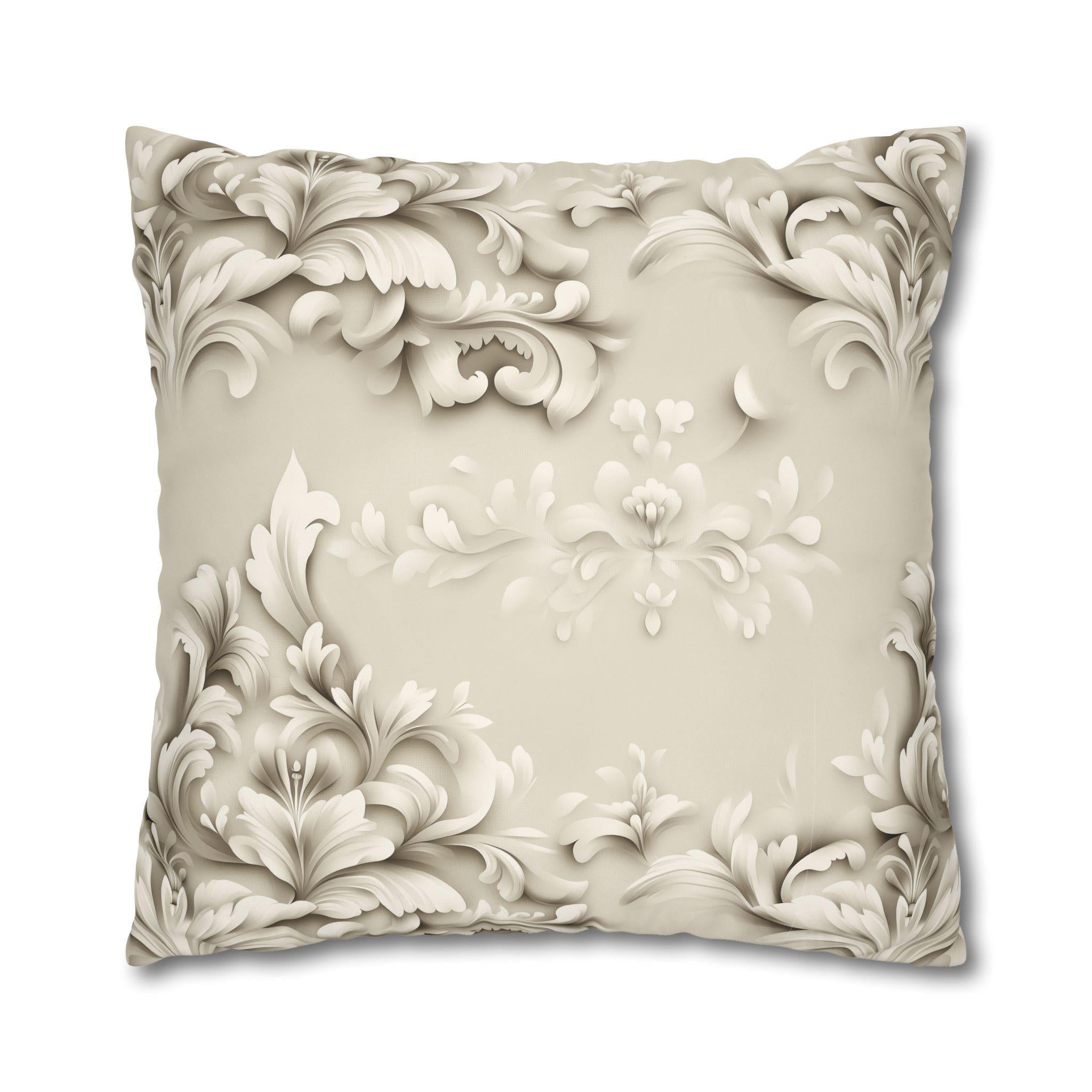 Floral Scrollwork Pillow Cover, Cream Beige Tones, Elegant Home Decor