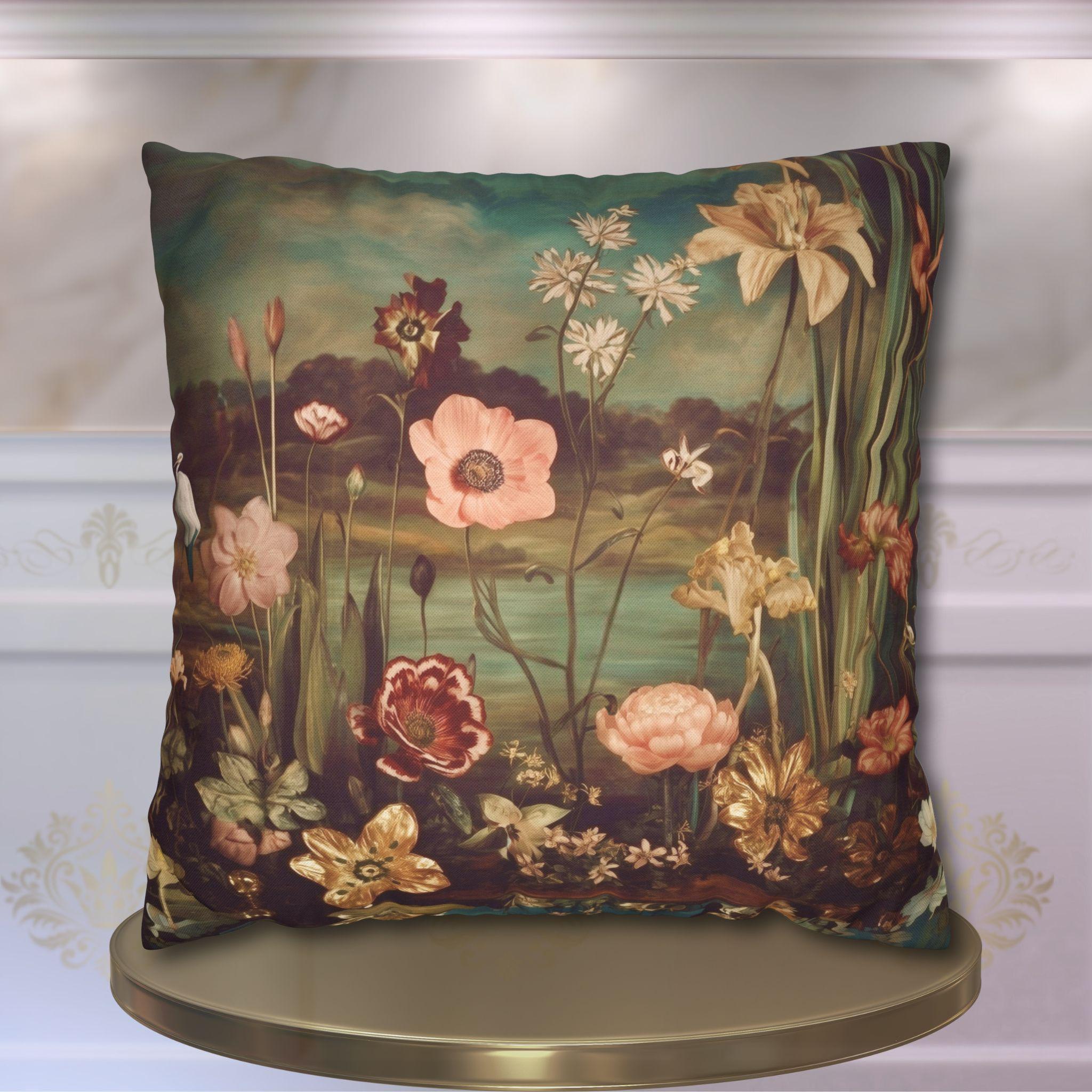 Garden Retreat Pillow Cover: Vintage Floral Lakehouse Cottage Decor
