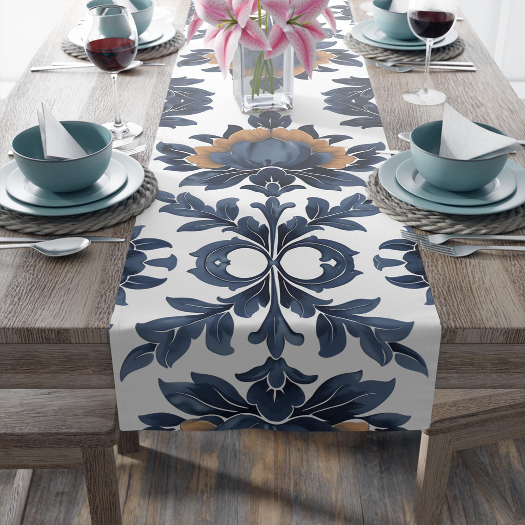 Floral French Country Table Runner: Blue Camel Farmhouse Decor