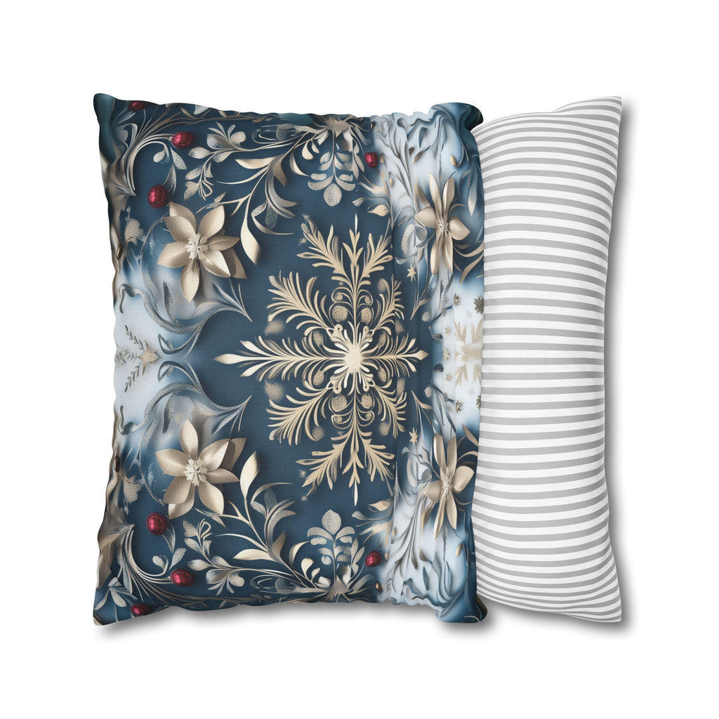 Opulent Golden Snowflake Pillowcase: Festive Winter Decor, Luxurious Square Cushion Cover for Elegant Homes