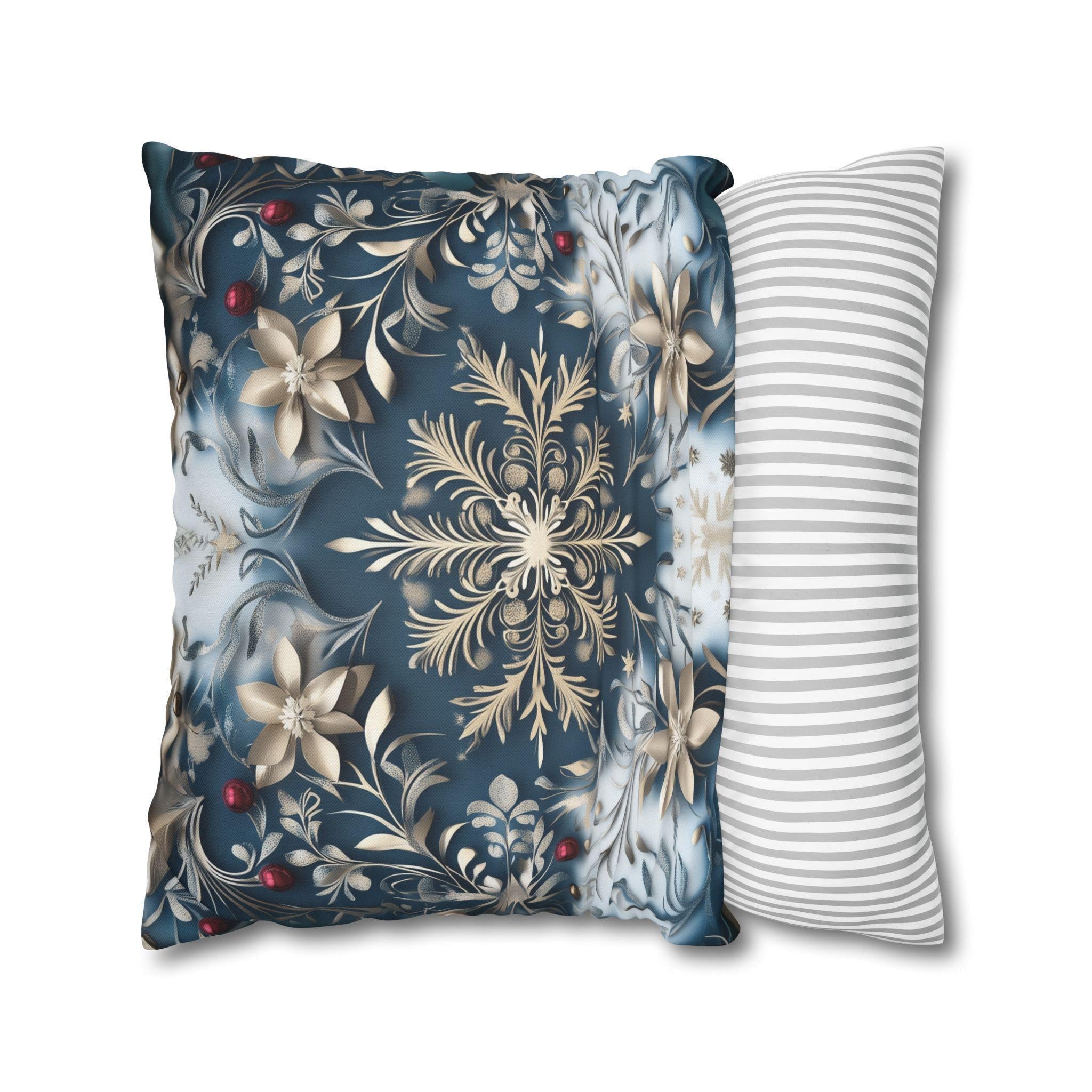 Opulent Golden Snowflake Pillowcase: Festive Winter Decor, Luxurious Square Cushion Cover for Elegant Homes