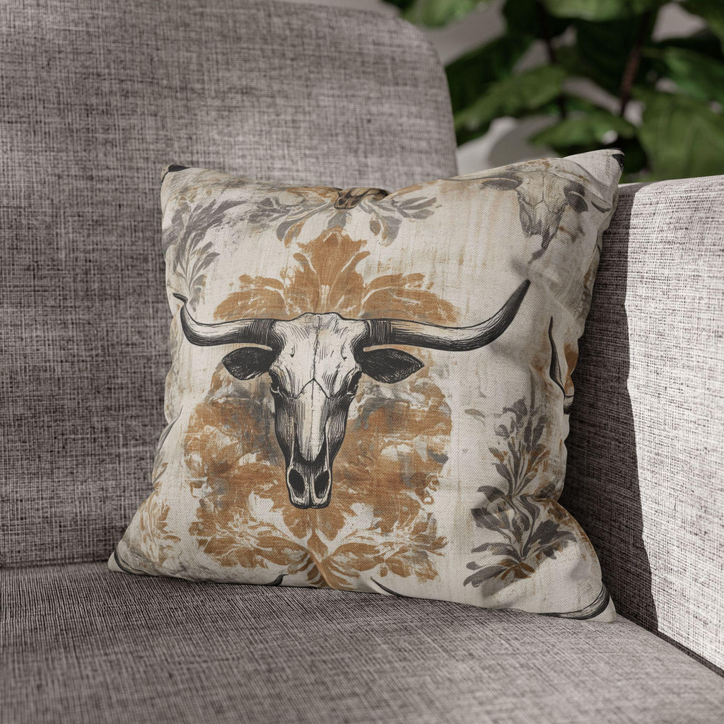 Rustic Longhorn Skull Pillow Cover: Western Ranch Decor for Southwest Cowboy Home Accent