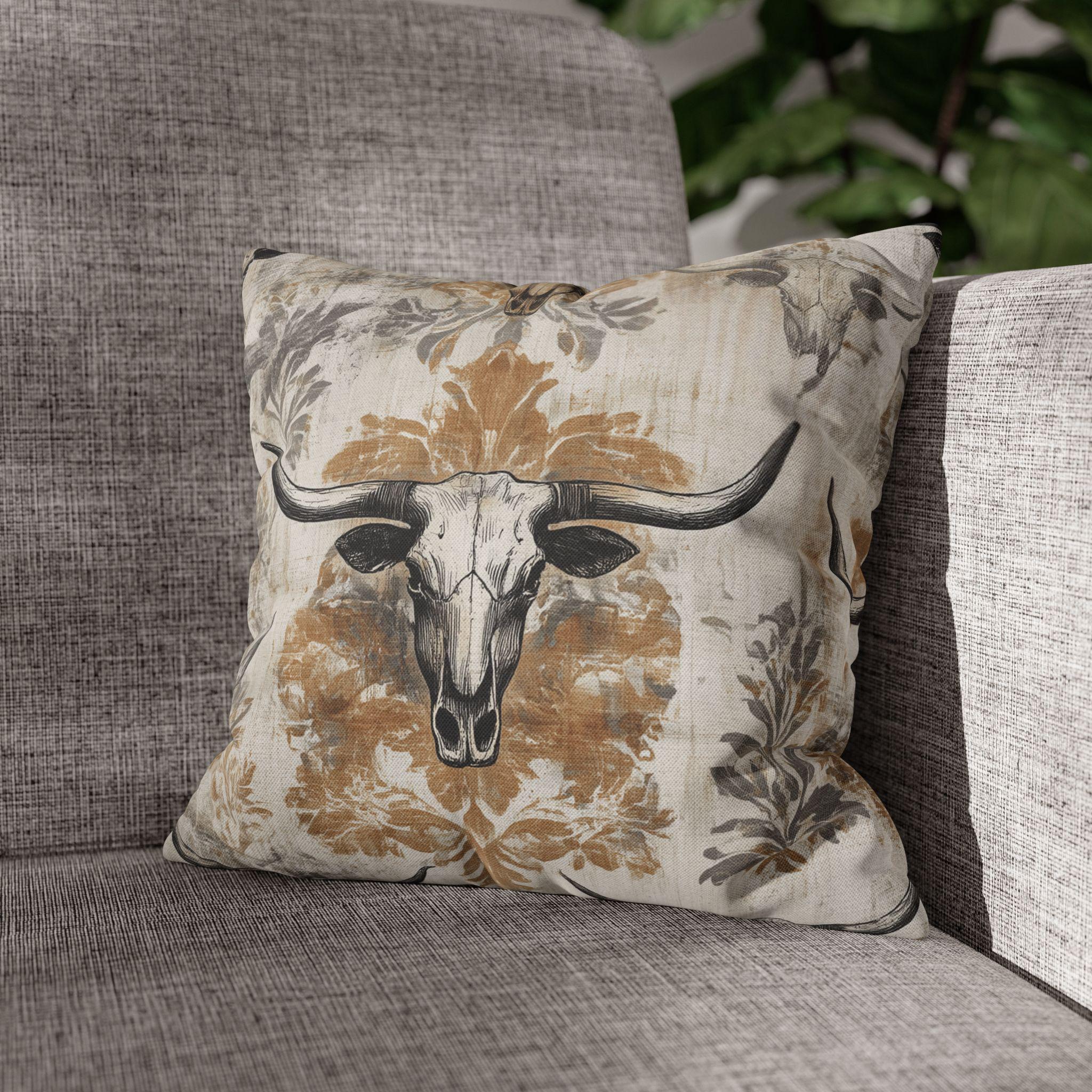 Rustic Longhorn Skull Pillow Cover: Western Ranch Decor for Southwest Cowboy Home Accent