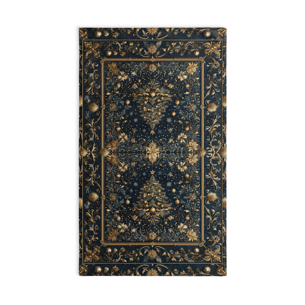 William Morris Inspired Christmas Tree Tea Towel: Gold & Navy Holiday Hand Towel