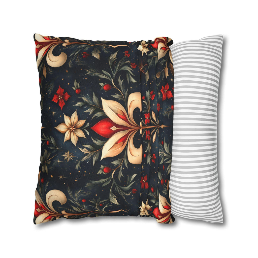 Holiday Fleur-de-lis Pillow Cover: Red Gold Floral Christmas Decor