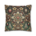 Baroque Christmas Square Pillow Cover, Gold Red Green Ornaments, Vintage Style Luxury Design Pillowcase