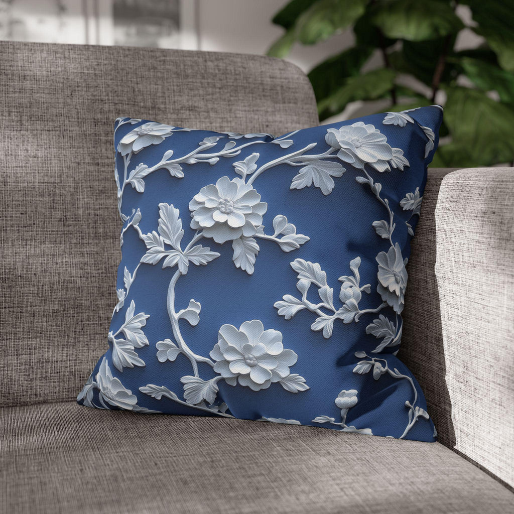 Blue & White Chinoiserie Pillow Cover: Floral Home Decor