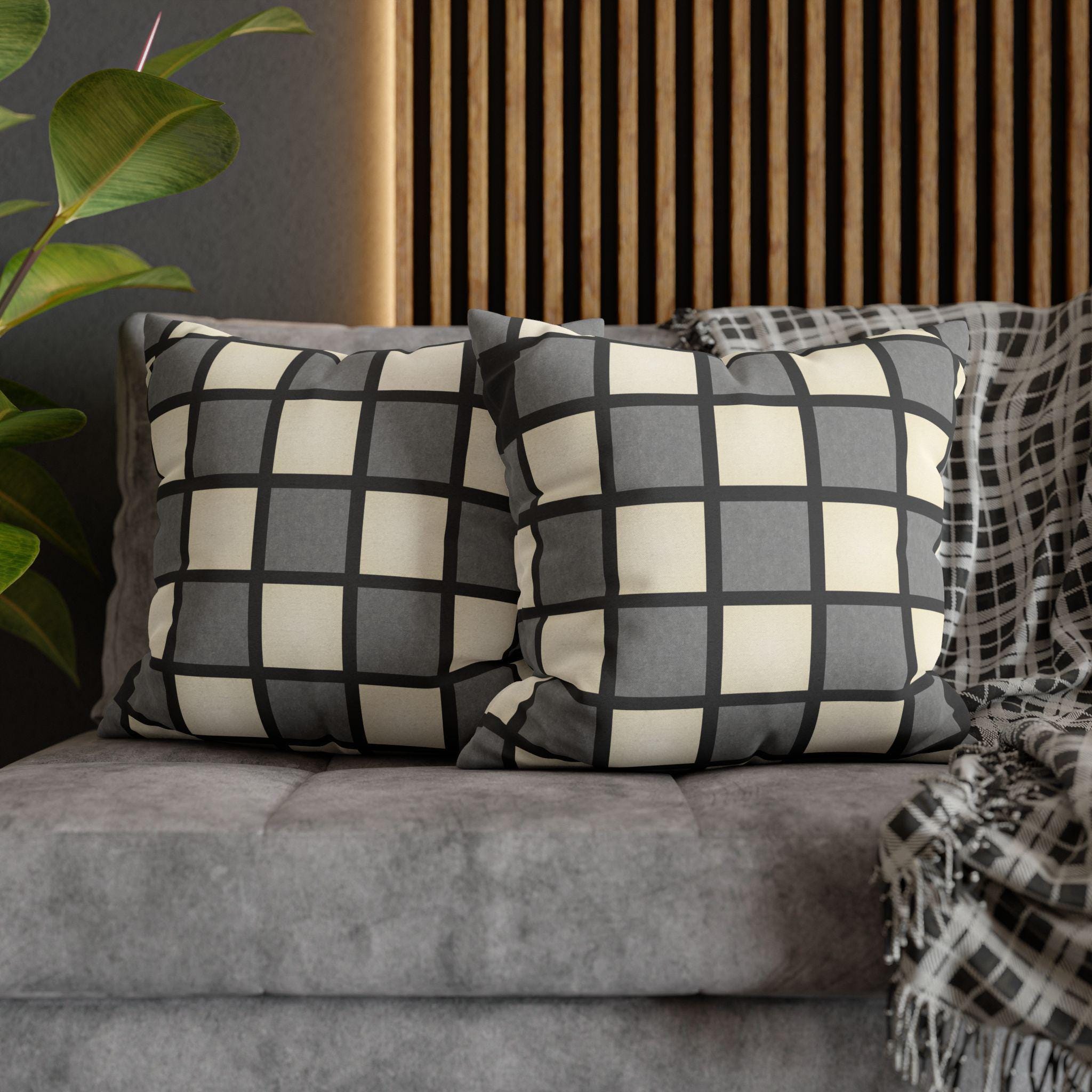 Gray Windowpane Plaid Pillow Cover: Neutral Checkered Contemporary Accent