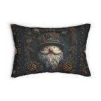 William Morris Inspired Christmas Lumbar Pillow: Rustic Santa Snowman Woodland Pine & Holly Illustration