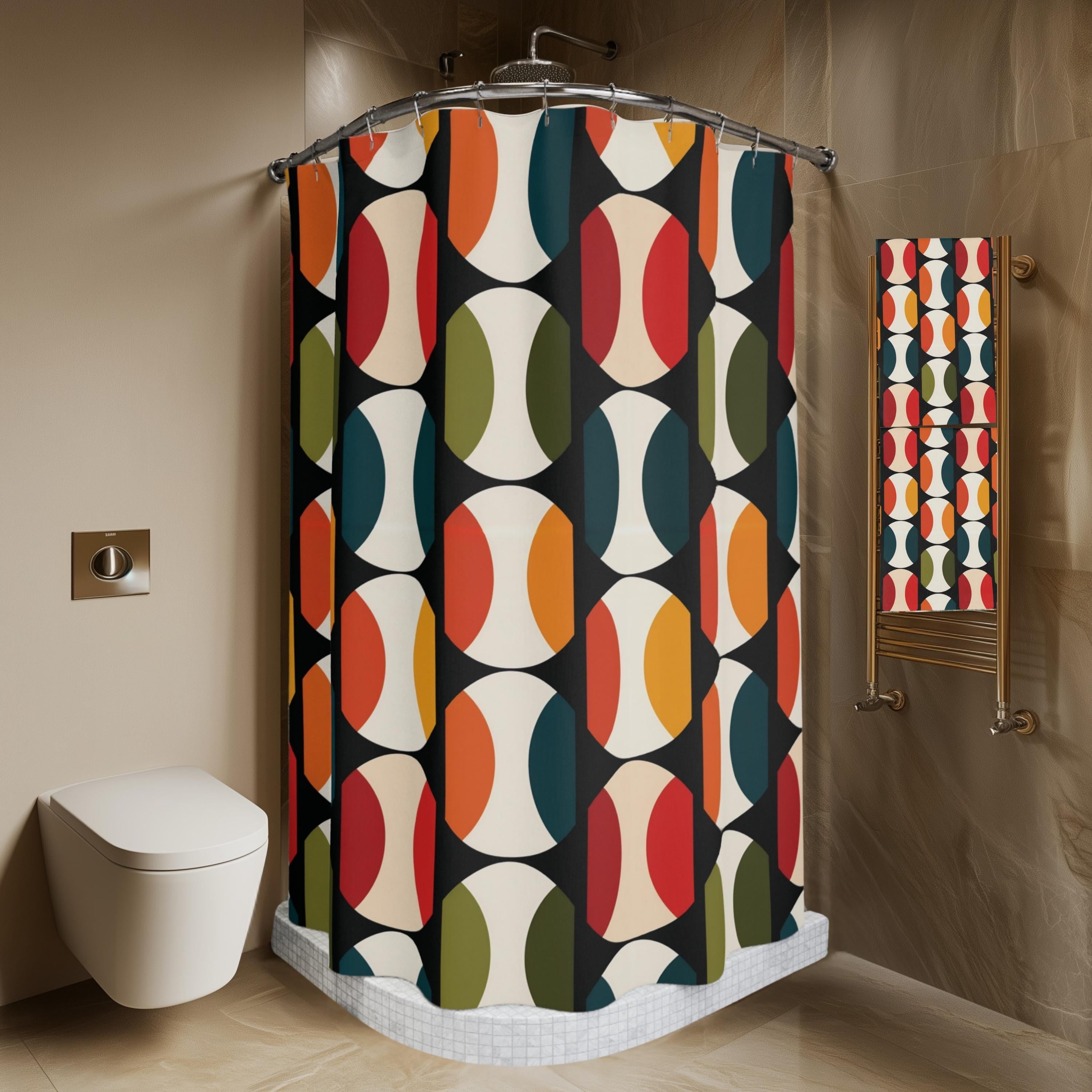 Bauhaus Shower Curtain: Retro Mid Century Modern  Bold Geometric Design