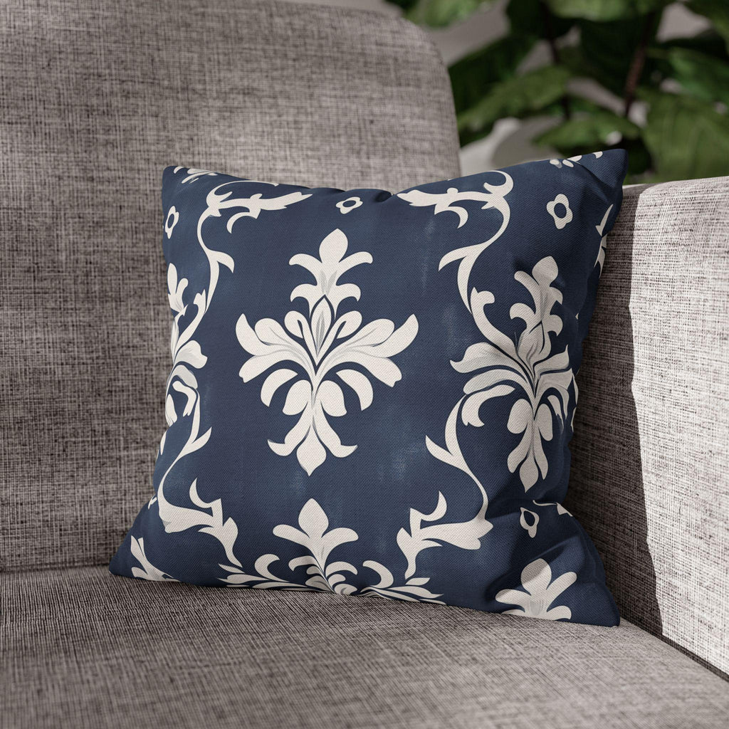 Bold Damask Pattern Pillow Cover, Navy Blue & White Elegant Home Decor