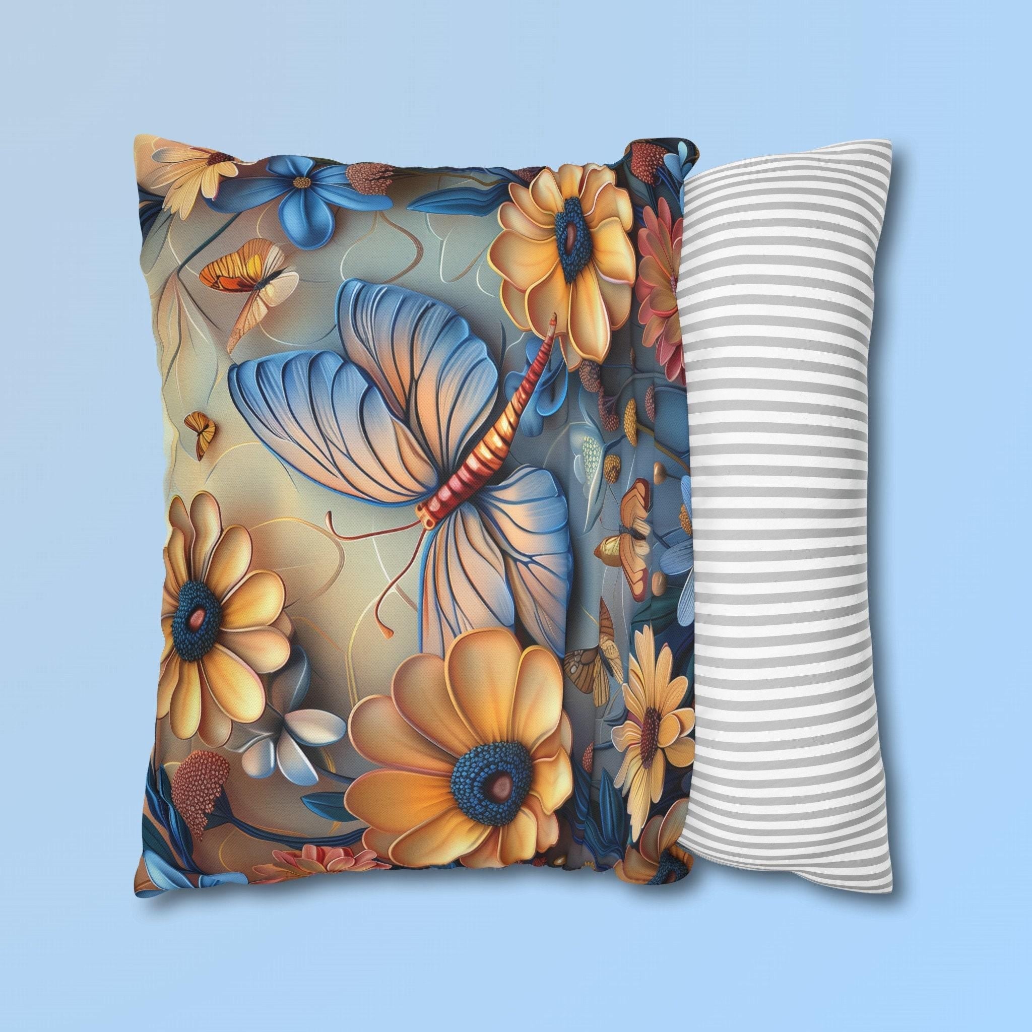 William Morris Inspired Butterfly Pillow Cover, Floral Nature Design