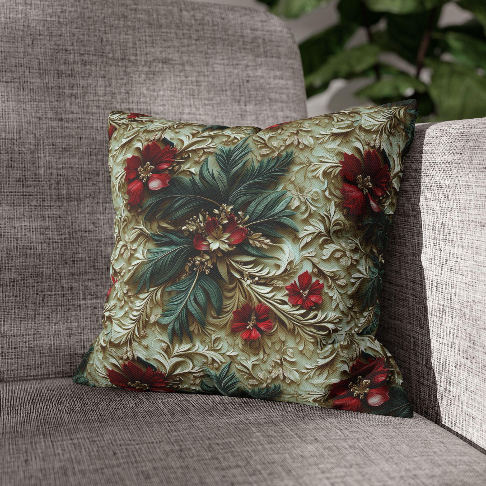 Elegant Christmas Poinsettia Pillowcase: Luxurious Floral Holiday Decor with Beige Background