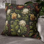 William Morris Inspired Fall Pillow Cover: Pumpkins, Pears, and Ivory Florals on Charcoal