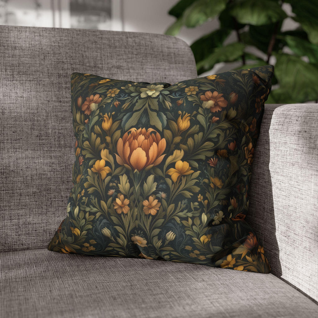 William Morris Botanical Square Pillow Cover: Golden Ochre Floral Tapestry