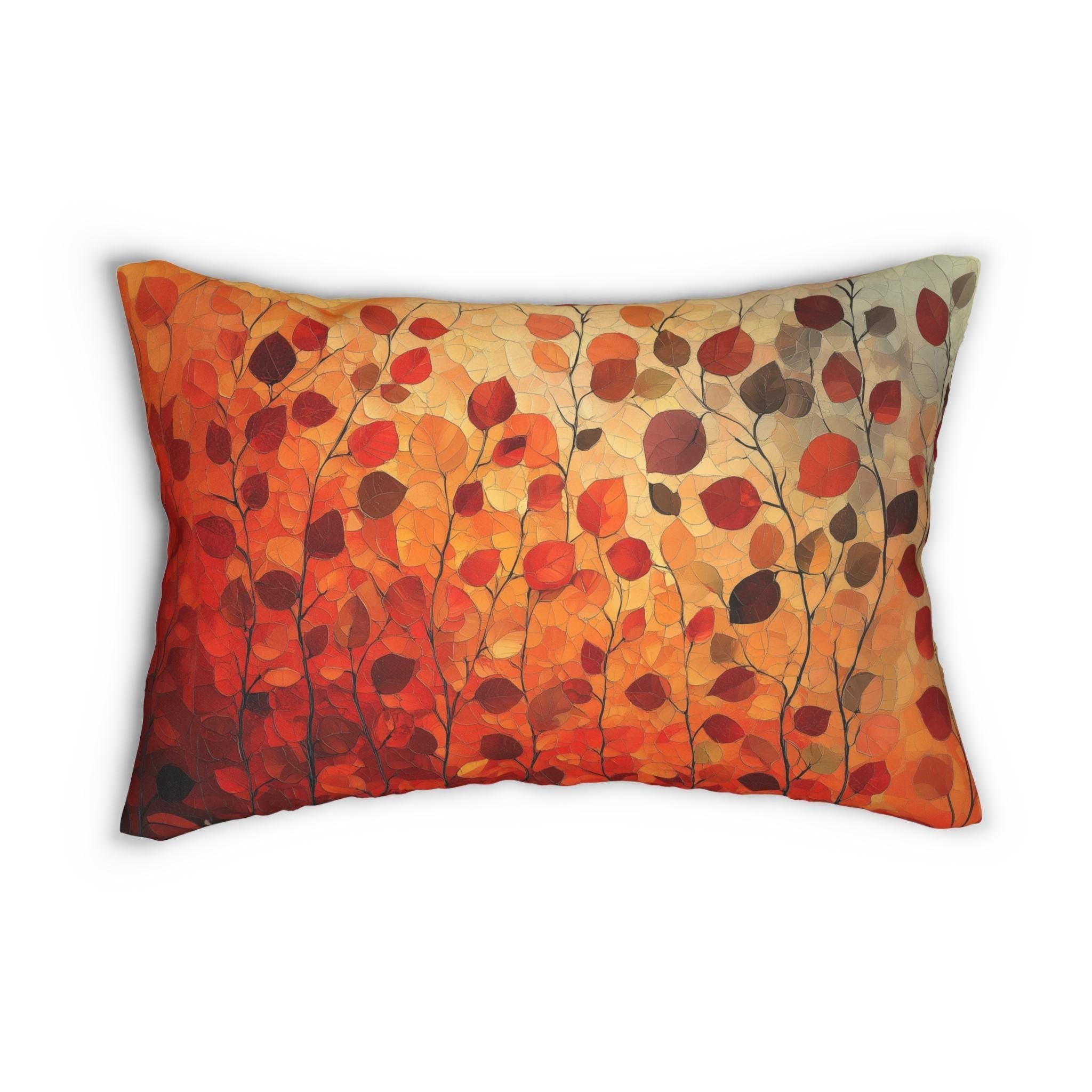 Autumn Leaves Lumbar Pillow: Vibrant Fall Colors with Ombré Effect