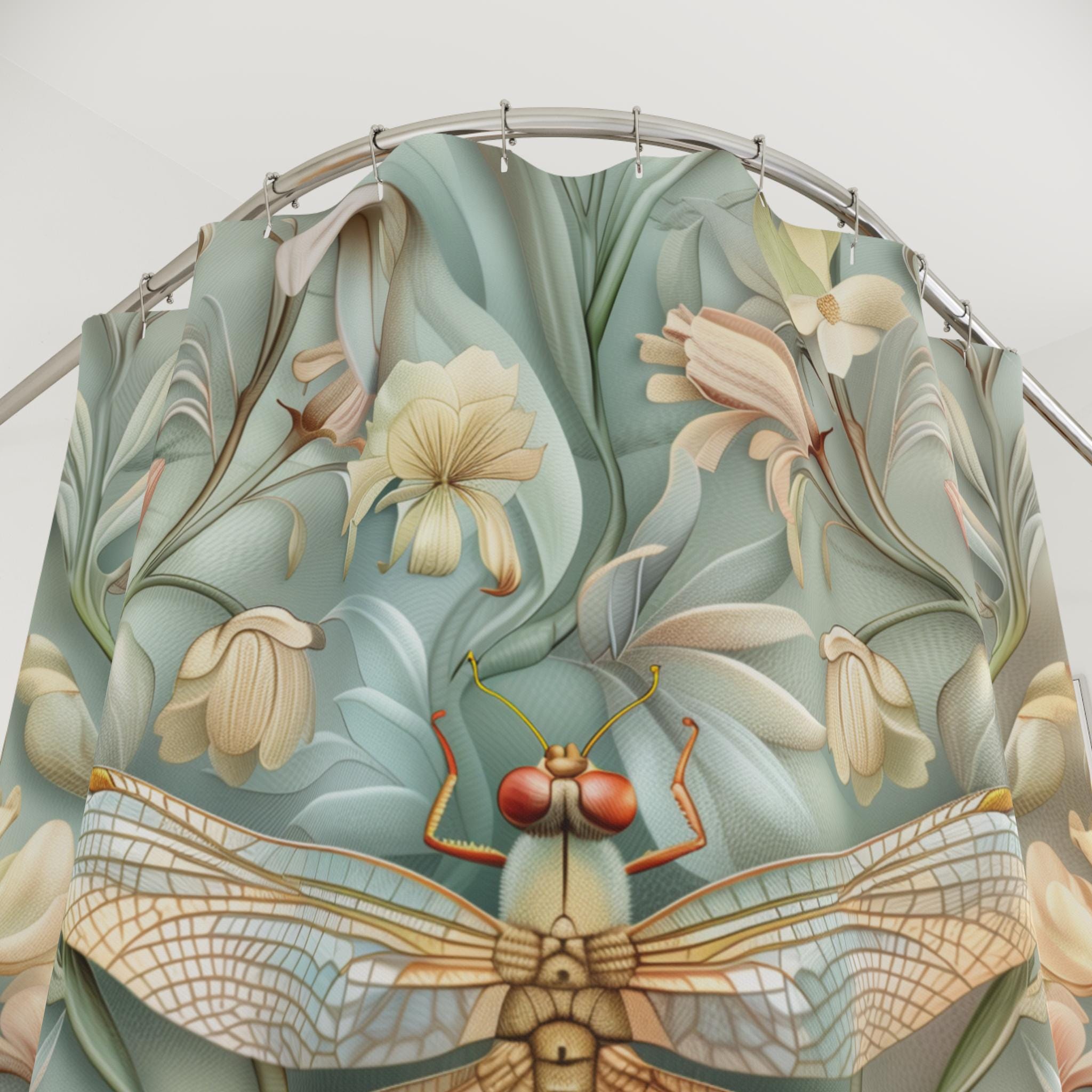 William Morris Dragonfly Shower Curtain: Elegant Floral Nature Design