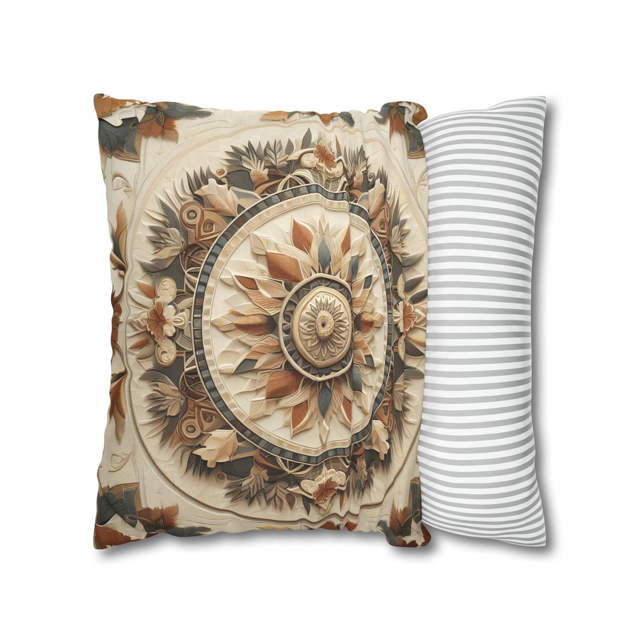 Boho Geometric Floral Pillow Cover: Earth Tone Cushion for Rustic Fall Home Decor