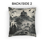 Gothic Toile Tapestry Throw Pillow: Haunted Victorian House, Jacquard Woven Decor