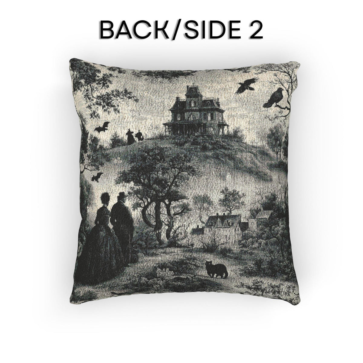 Gothic Toile Tapestry Throw Pillow: Haunted Victorian House, Jacquard Woven Decor