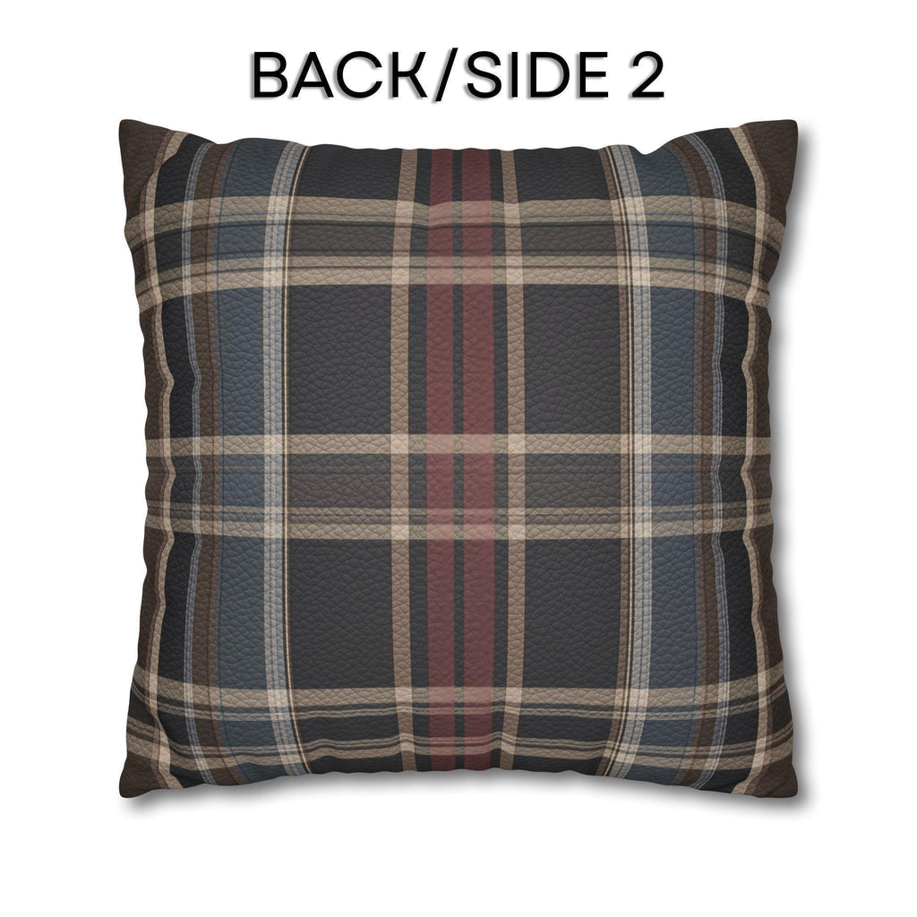 Vegan Faux Suede Material Printed Pillow Cover: Modern Plaid Soft Leather-Look