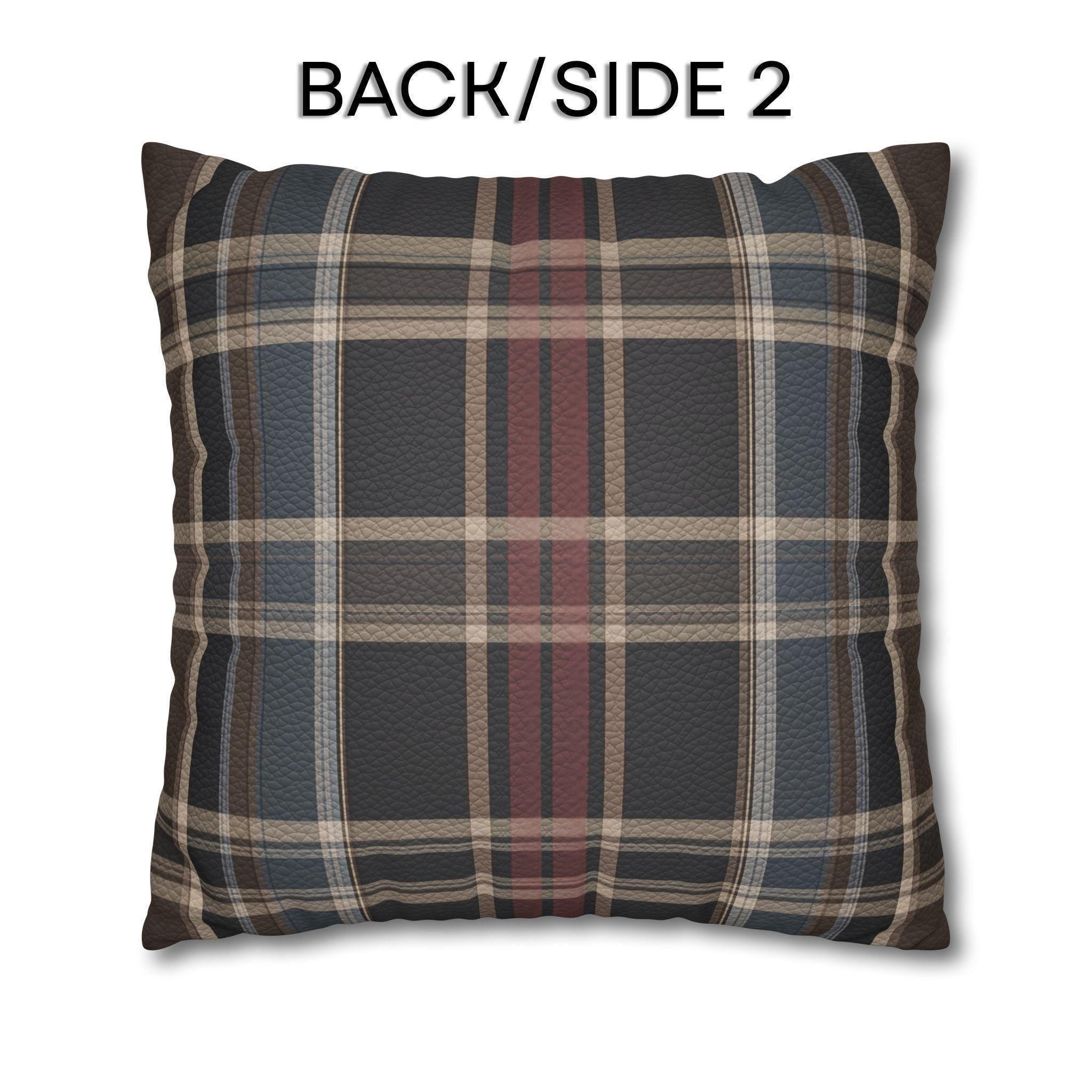 Vegan Faux Suede Material Printed Pillow Cover: Modern Plaid Soft Leather-Look