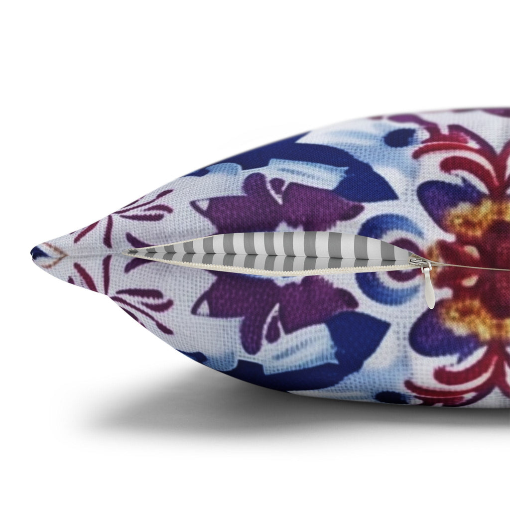 Ikat Floral Medallion Pillow Cover, Purple Blue Red Cushion
