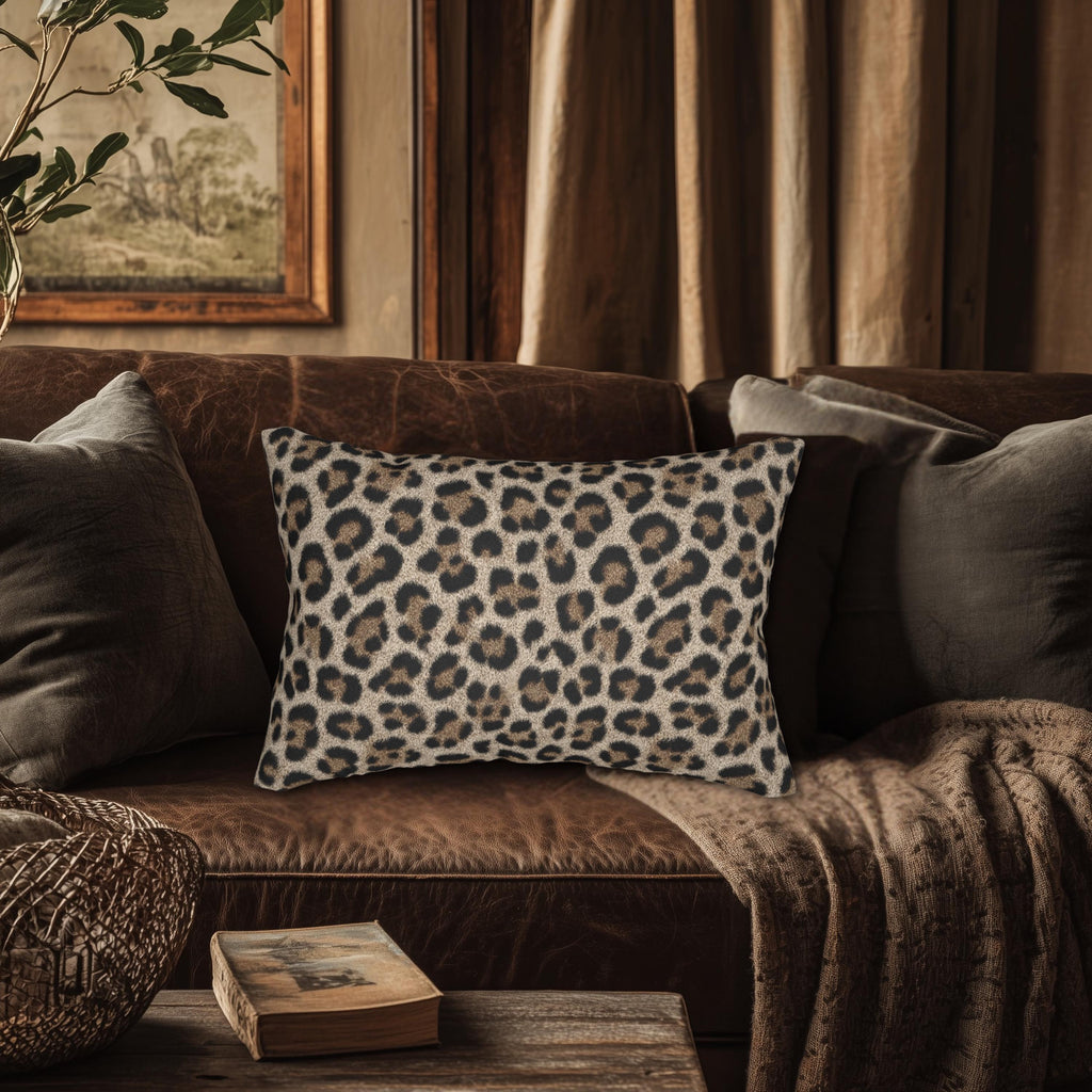 Beige Leopard Luxe Lumbar Pillow: Faux-Fur Look, Zero Cruelty