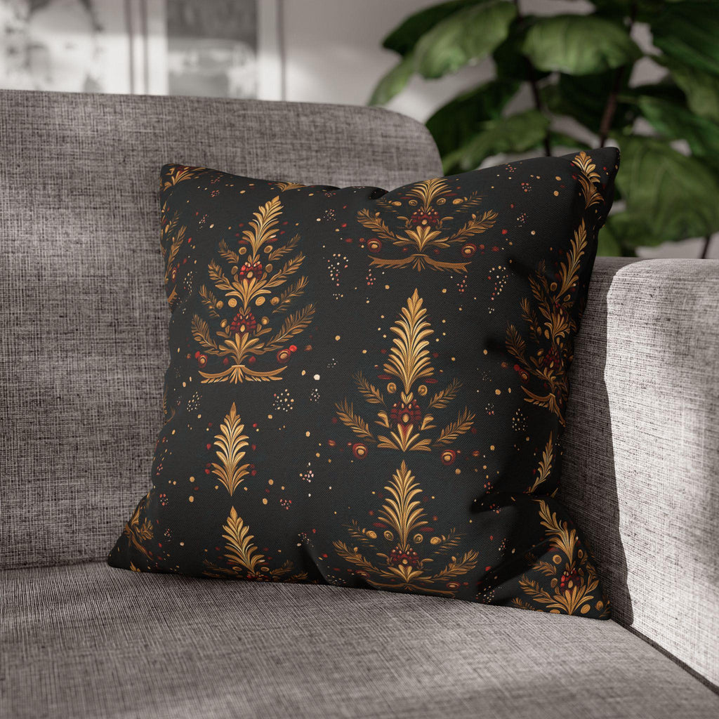 Elegant Christmas Tree Pillow Cover: Gold & Red Holiday Decor