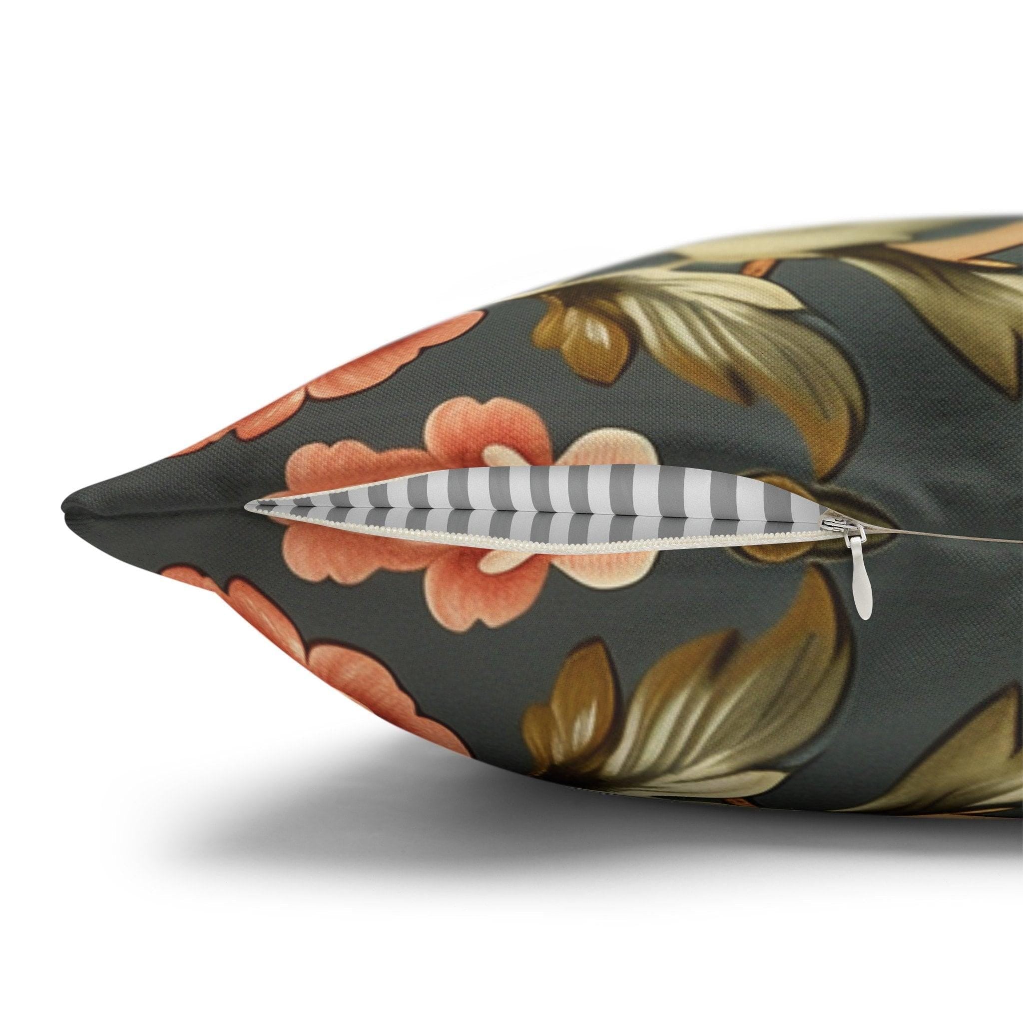 Vintage Style Floral Pillow Cover: Dark Green, Coral & Peach Peonies