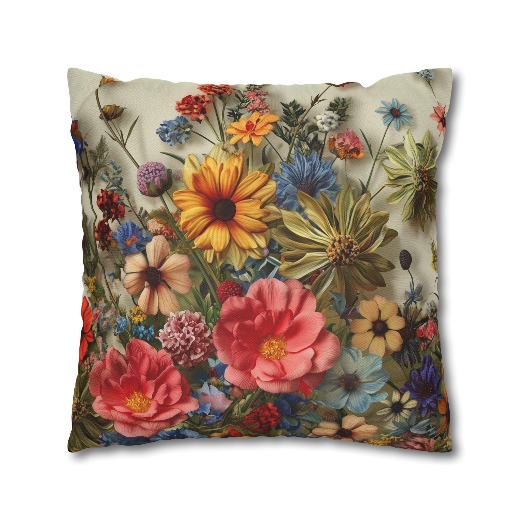 Botanical Pillow Cover: Colorful Wildflowers - Cottagecore Decor