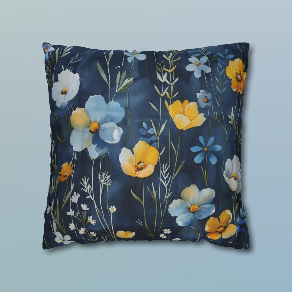 Floral Pillow Cover, Watercolor Style, Elegant Dark Blue, Accent Pillowcase