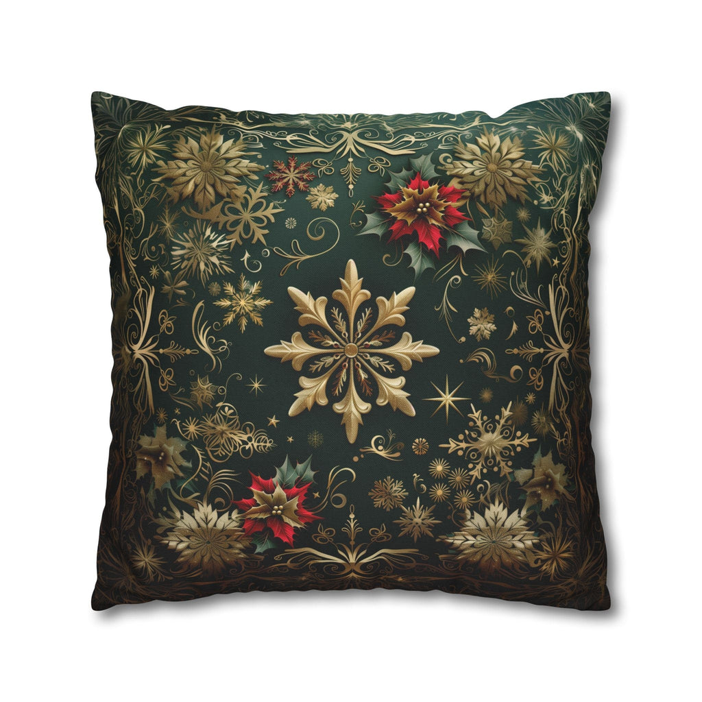 Gold Snowflake Emerald Green Holiday Pillow Cover