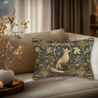 William Morris Fox Lumbar Pillow: Dark Woodland Botanical Arts & Crafts Decor