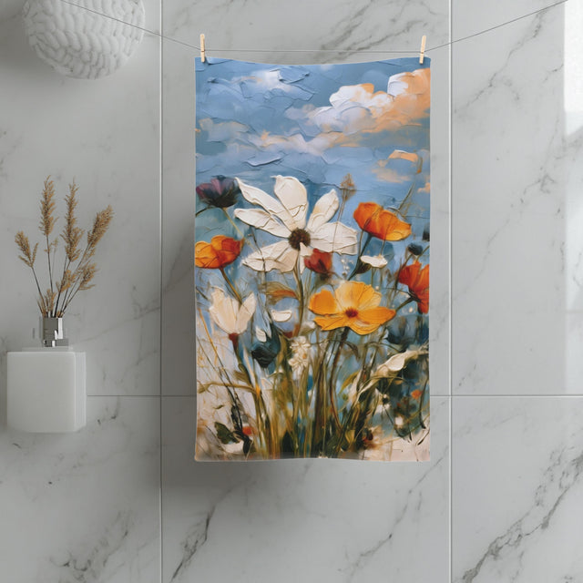 Vintage Inspired Fall Wildflower Hand Towel: Oil Painting Style (16" x 28")