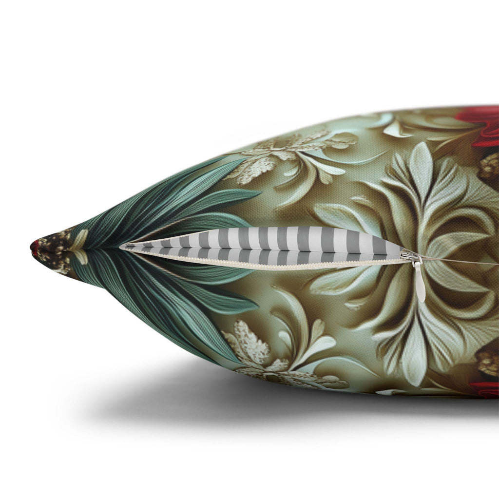 Elegant Christmas Poinsettia Pillowcase: Luxurious Floral Holiday Decor with Beige Background