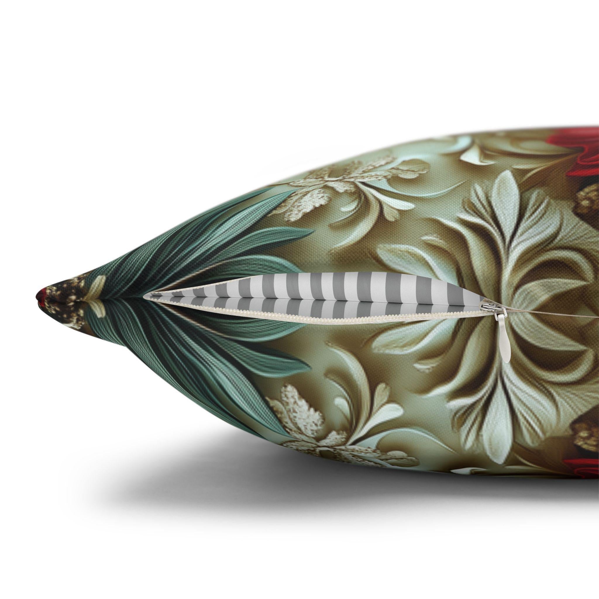 Elegant Christmas Poinsettia Pillowcase: Luxurious Floral Holiday Decor with Beige Background
