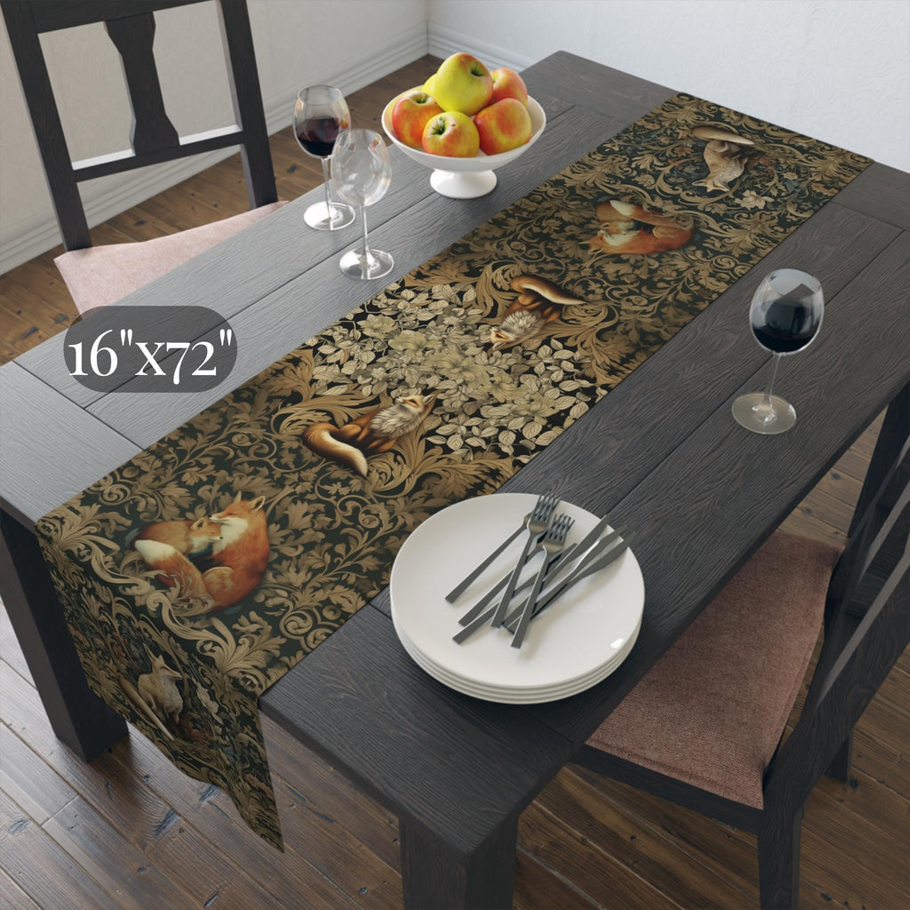 William Morris Fox Table Runner: Dark Woodland Botanical Arts & Crafts Decor