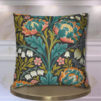 William Morris Style Throw Pillow Cover: Moody Teal Coral Botanical