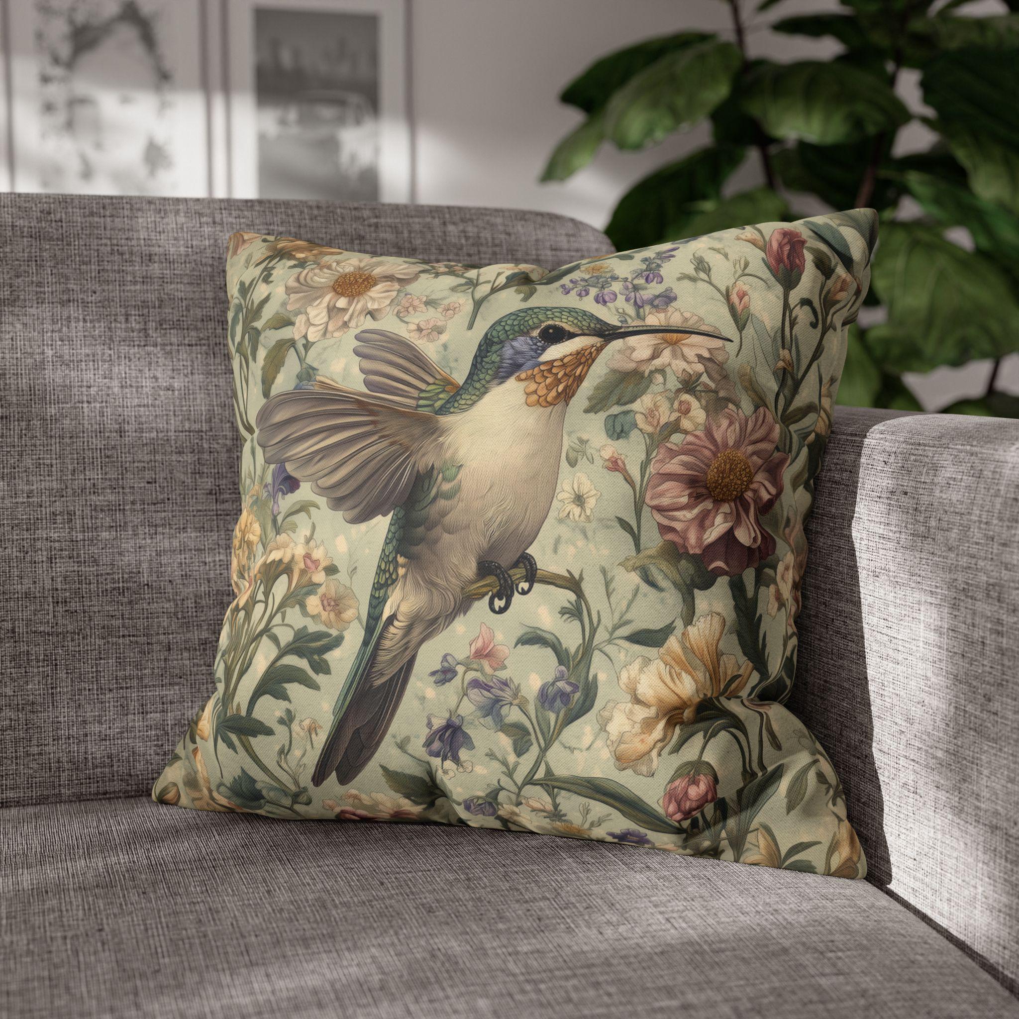 Botanical Hummingbird Tapestry Pillowcase: William Morris Inspired Arts & Crafts Floral Bird Cushion Cover