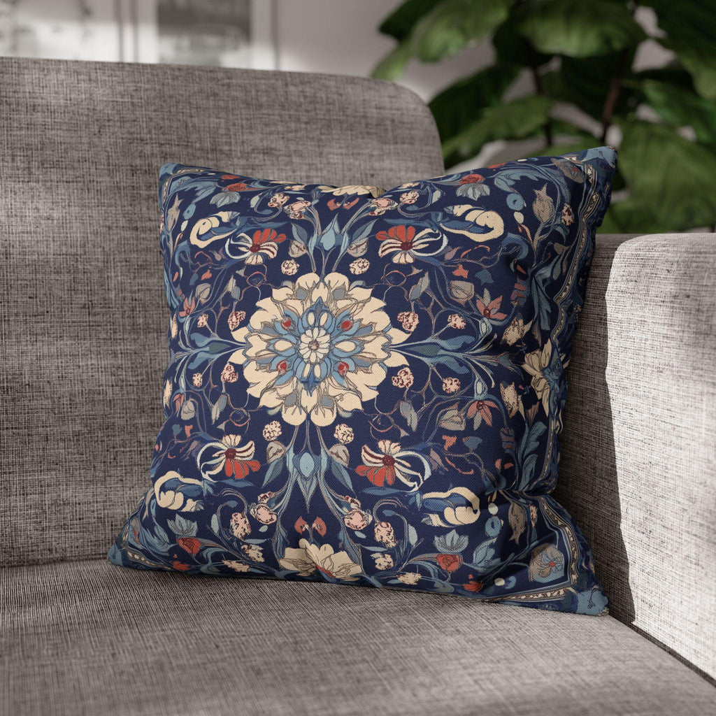 Elegant Navy Blue Floral Medallion Pillowcase: William Morris Inspired Persian Tribal Motifs Decorative Cover