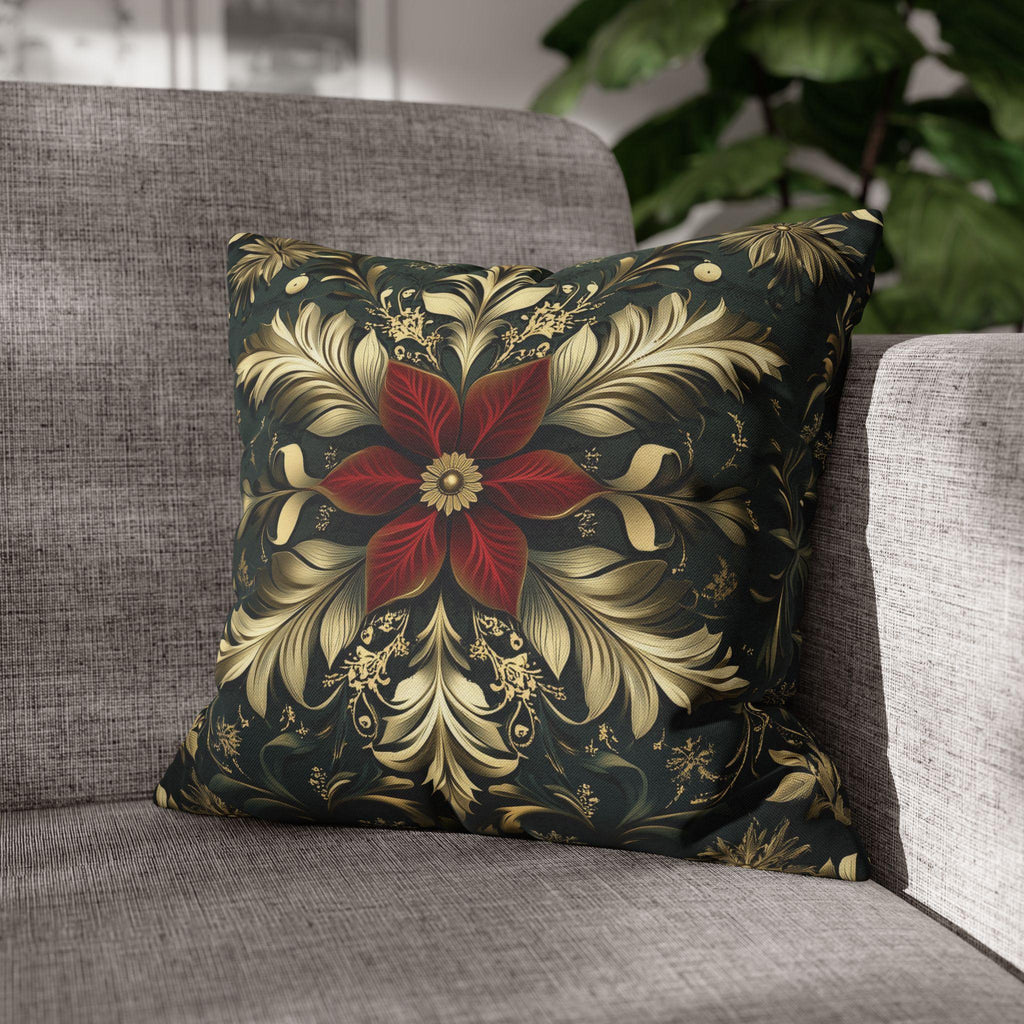 Poinsettia Pillow Cover, Red and Gold, Holiday Home Decor